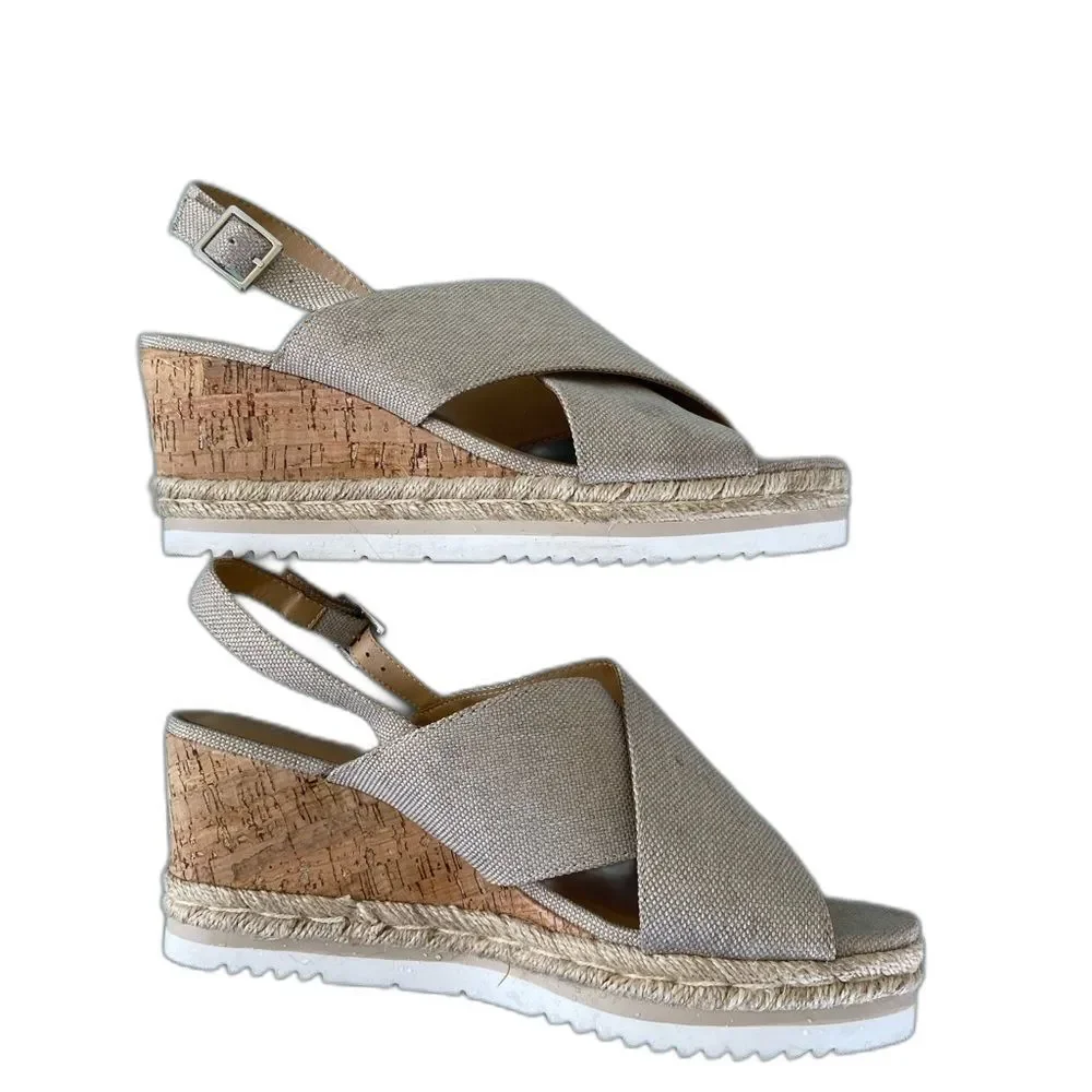 NEUTRAL TAN/BEIGE ESPADRILLE cork platform wedge